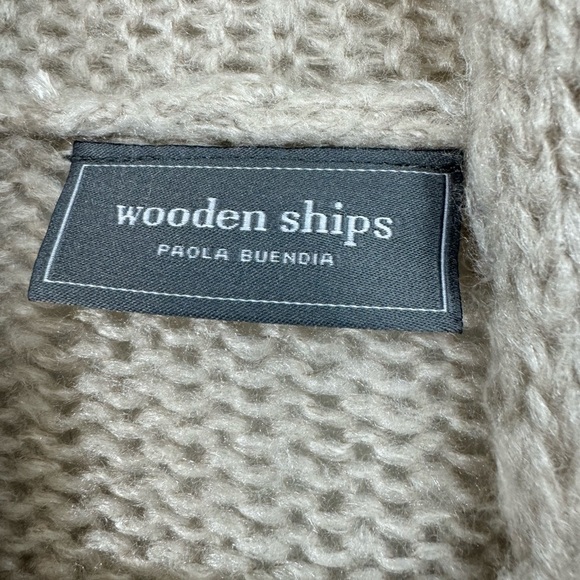 Wooden Ships Size S/M Open Front Cardigan Sweater Mohair Blend Lightweight Beige - Picture 3 of 5